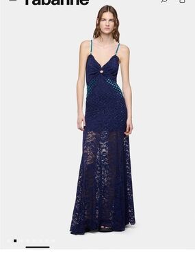 Paco Rabanne Deep Navy Lace Maxi Dress
